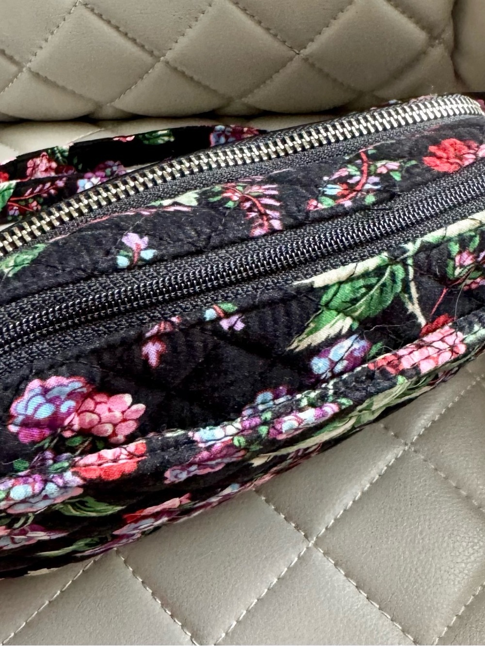 Vera Bradley Black Quilted Crossbody with Pink & Green Floral Print - Picture 3 of 5
